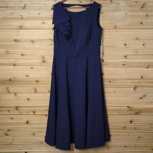 TS Couture Dress Womens 18W Blue Bow Detail Fit and Flare Tea Length NWT